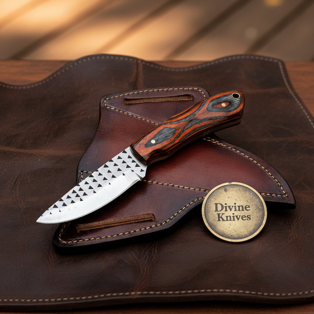 Orange Pakkawood Handle EDC Skinner Knife for Cowboy Style Collectors