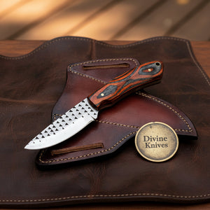 Orange Pakkawood Handle EDC Skinner Knife for Cowboy Style Collectors