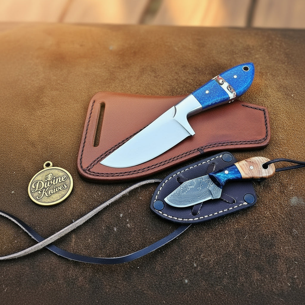 Blue Resin Rasp Skinner & Neck Knife Set for Field Work