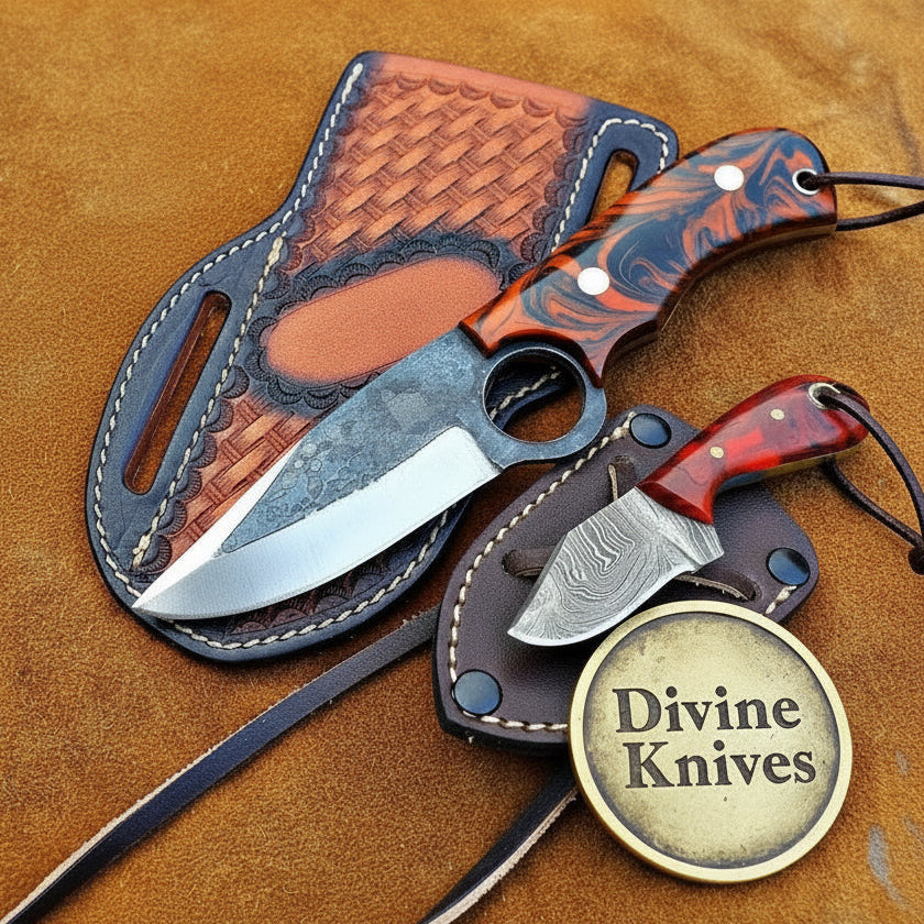 Finger Hole Rasp Skinner & Neck Knife – Paired Set for Field Work