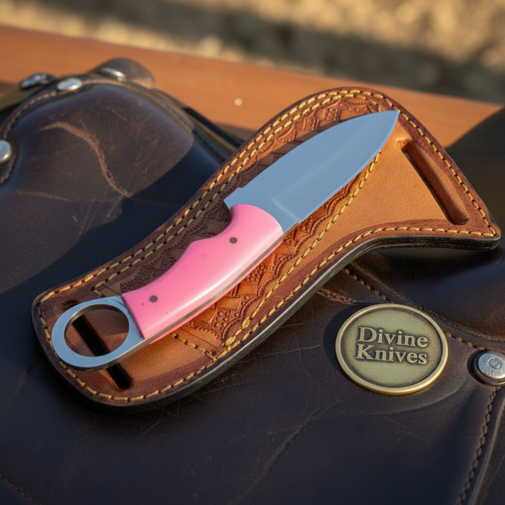 Carbon Steel Pink Resin Ring Skinner Knife product detail, view 2