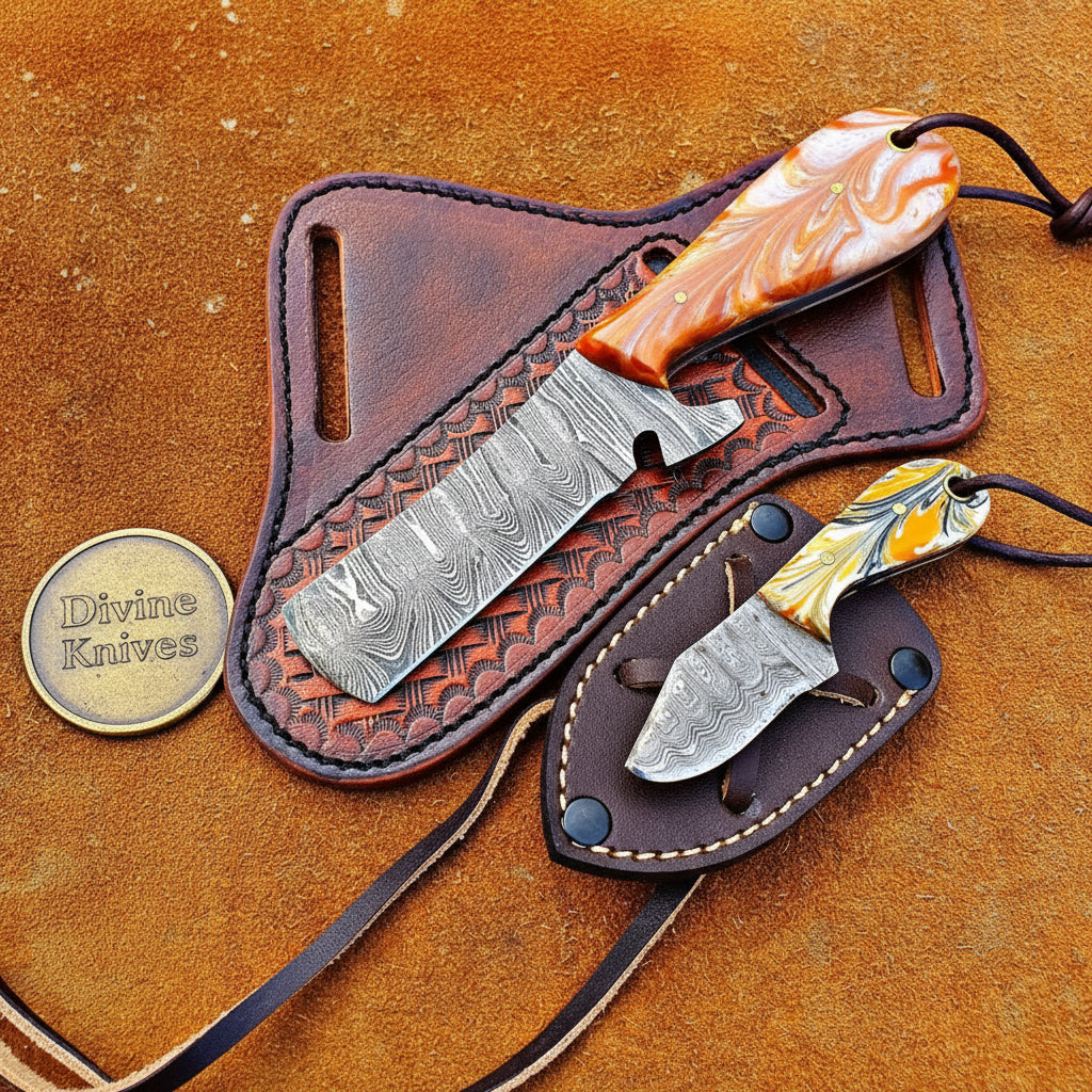Orange Resin Bull Cutter & Skinner Duo by Divine Knives