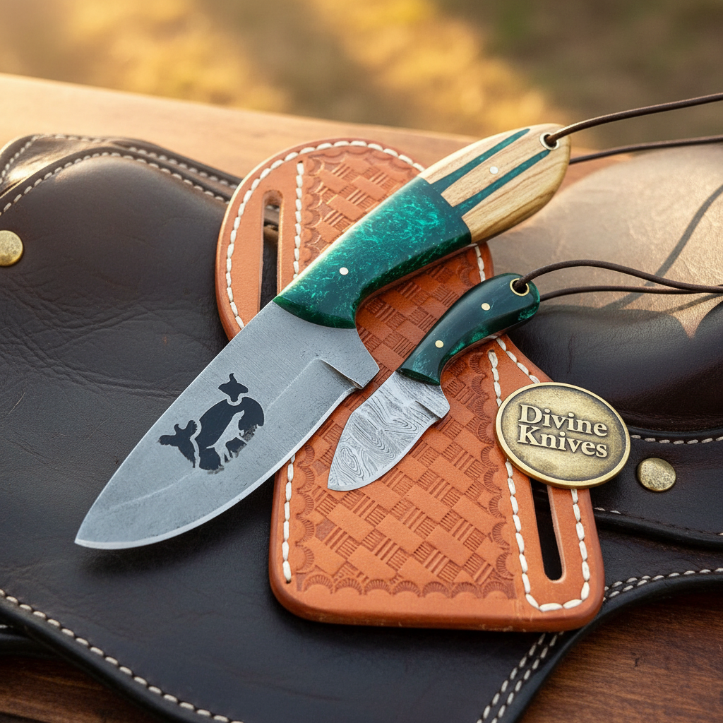 Cattle Engraved Ranch Hunter Knife by Divine Knives