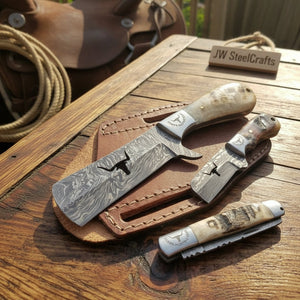 Longhorn Stag Trio Knife Set of 3 Handmade Stag Horn