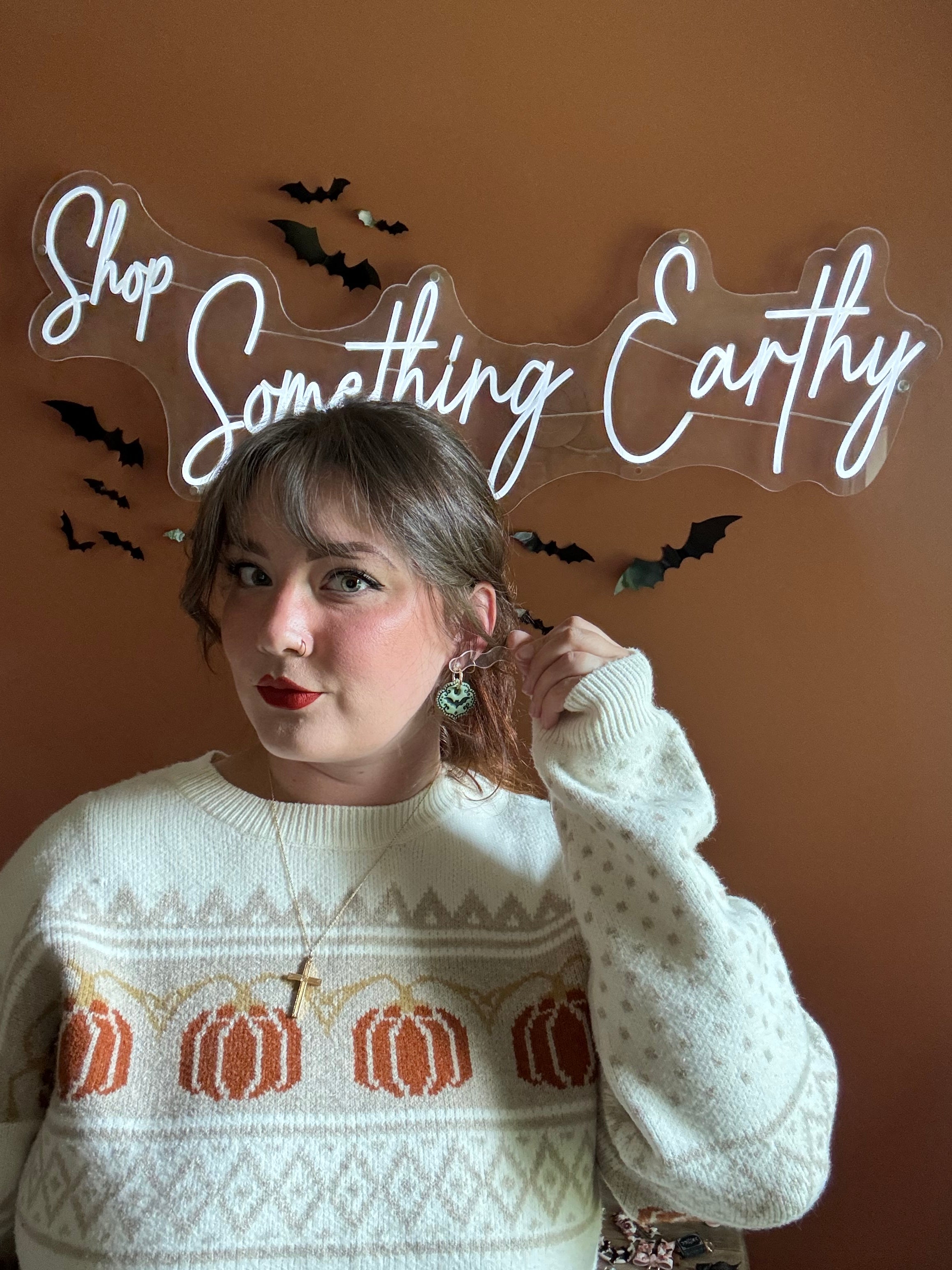 Bat Cameo Olive handmade polymer clay earrings by Shop Something Earthy — view 2 of 2