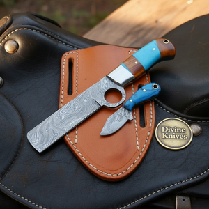Turquoise Damascus Bull Cutter & Skinner Set product detail, view 2