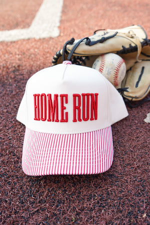 Homerun - Red Striped Trucker Hat by KenzKustomz, Southern lifestyle apparel detail photo 2