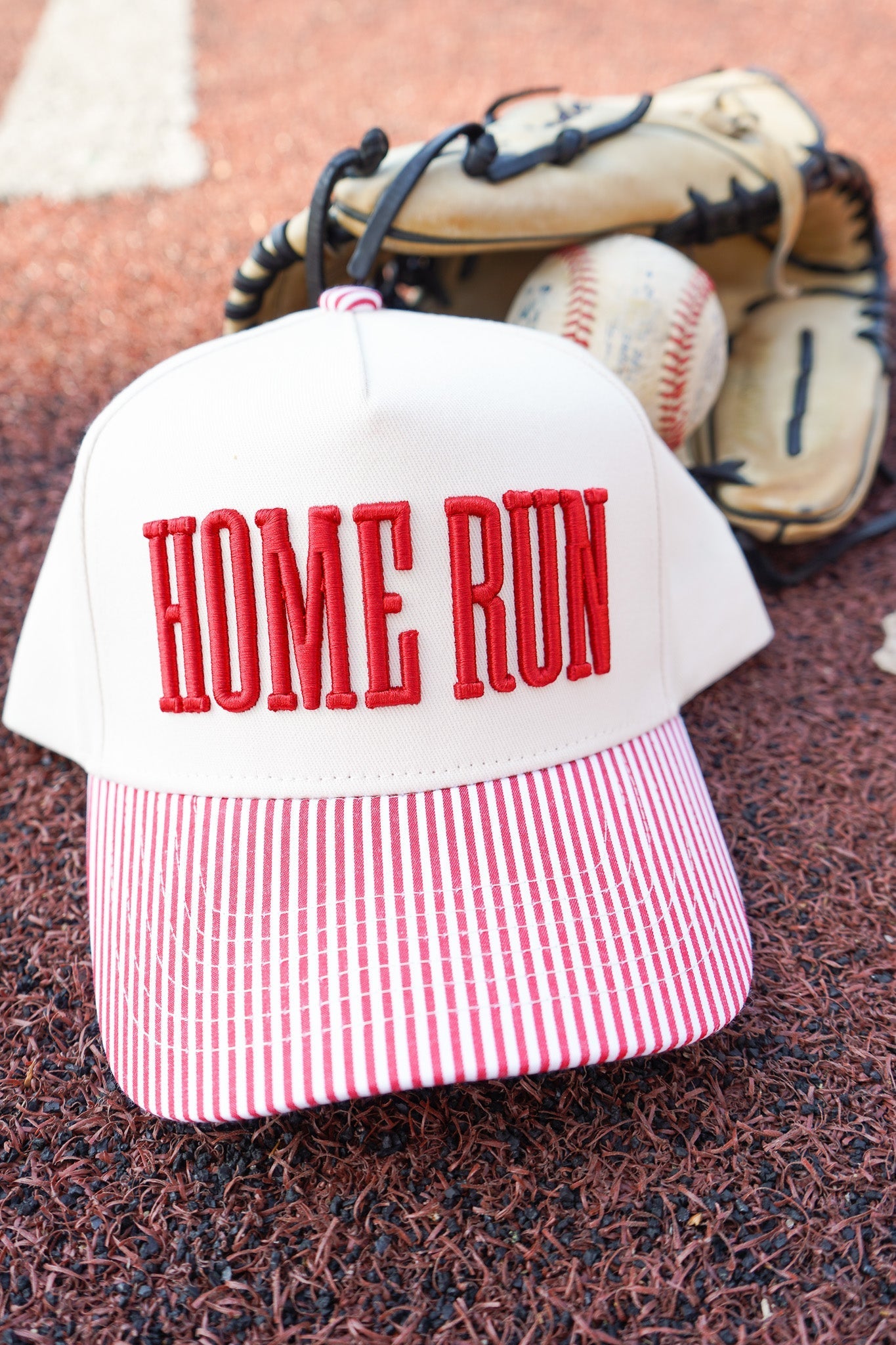 Homerun - Red Striped Trucker Hat by KenzKustomz, Southern lifestyle apparel main product photo