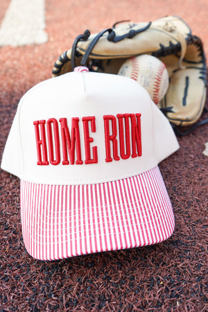 Homerun - Red Striped Trucker Hat by KenzKustomz, Southern lifestyle apparel main product photo