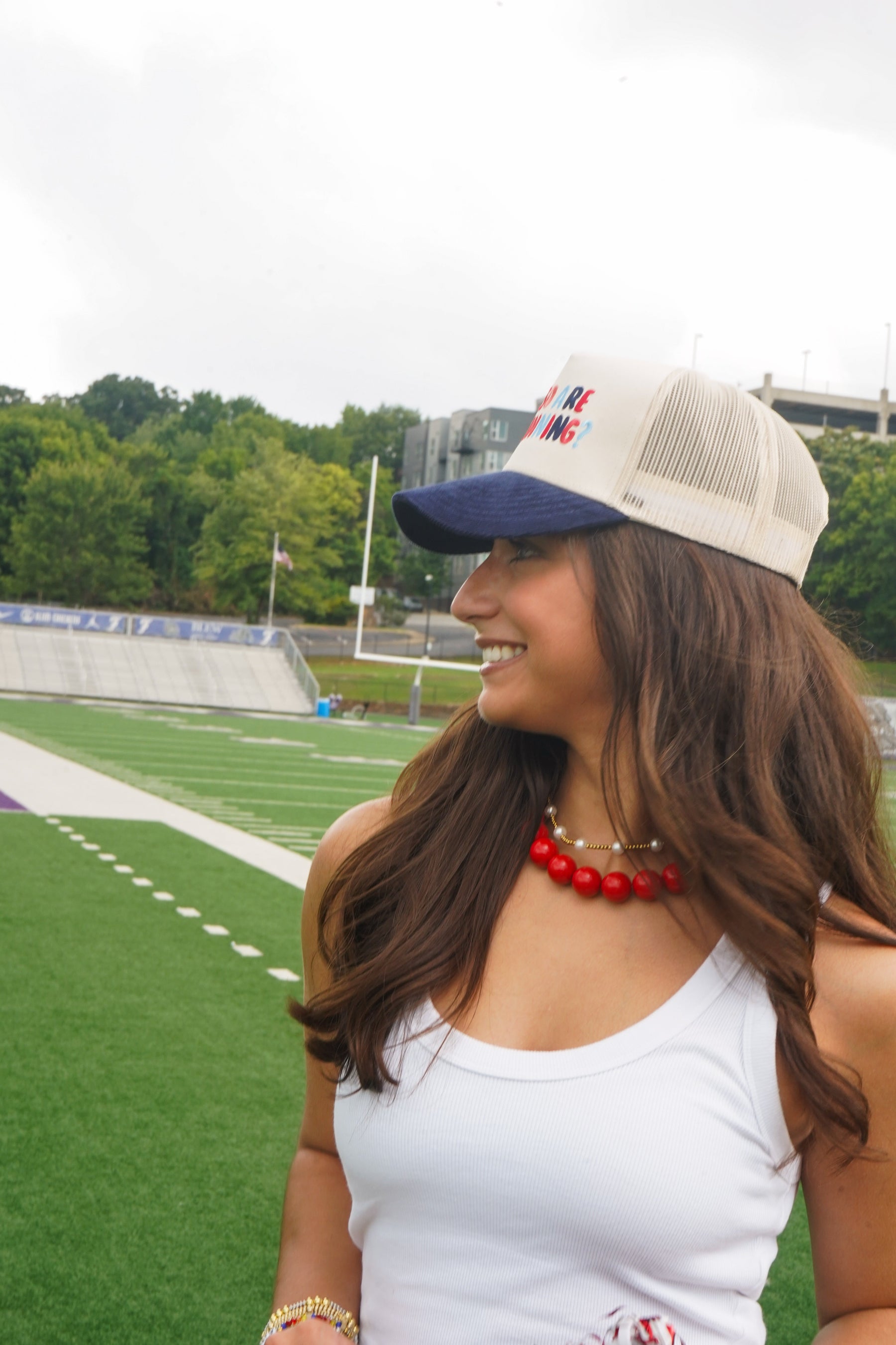 Hey So Are We Winning - Navy Corduroy Trucker Hat by KenzKustomz — product view 4