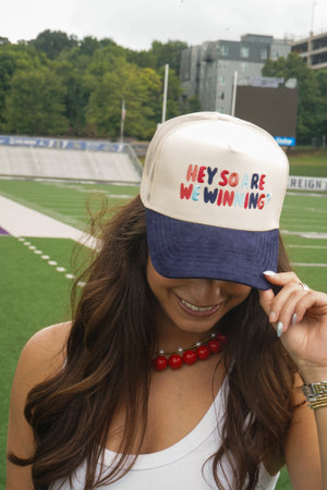 Hey So Are We Winning - Navy Corduroy Trucker Hat by KenzKustomz — product view 8