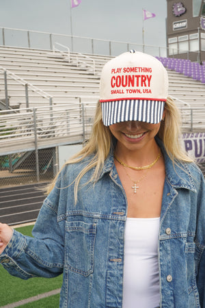 Play Something Country - Navy Pinstripe Trucker Hat by KenzKustomz — product view 2