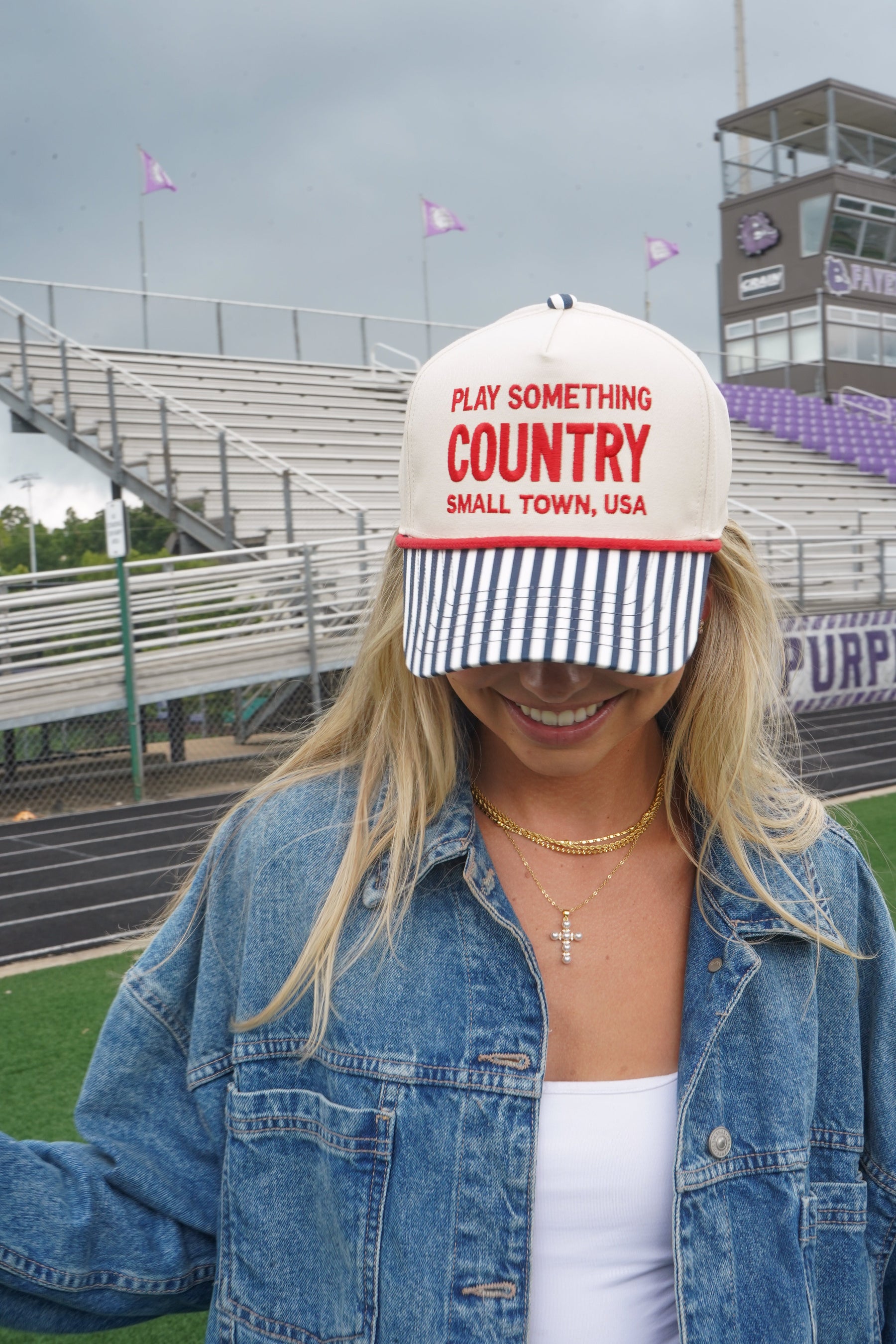 Play Something Country - Navy Pinstripe Trucker Hat by KenzKustomz — product view 4