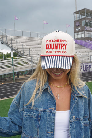 Play Something Country - Navy Pinstripe Trucker Hat by KenzKustomz — product view 4