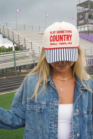 Play Something Country - Navy Pinstripe Trucker Hat by KenzKustomz — product view 5