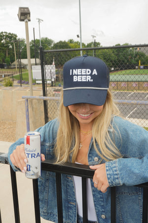 I Need A Beer - Navy Trucker Hat by KenzKustomz — product view 2