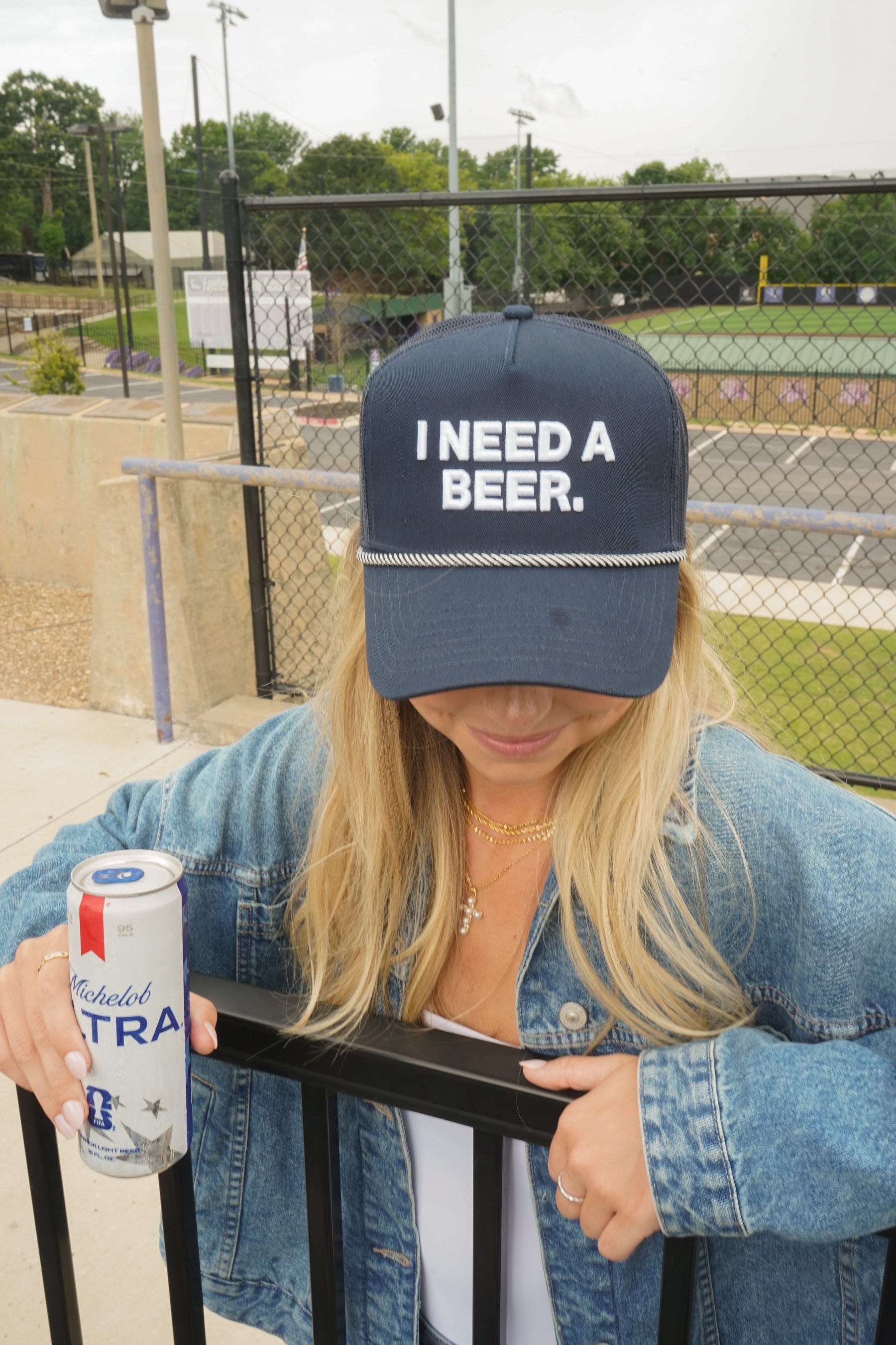 I Need A Beer - Navy Trucker Hat by KenzKustomz — product view 4