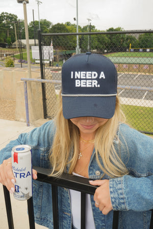 I Need A Beer - Navy Trucker Hat by KenzKustomz — product view 4