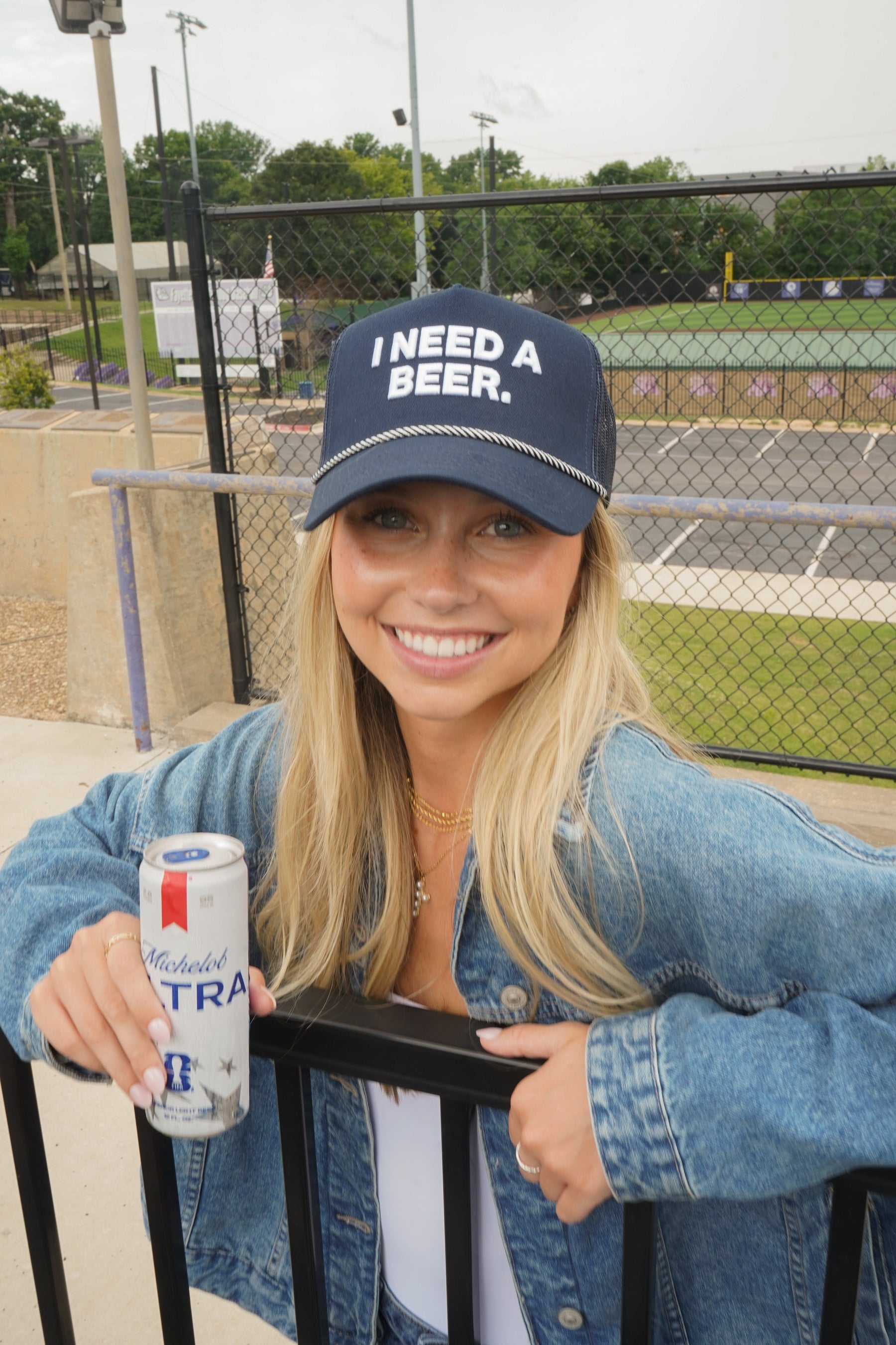 I Need A Beer - Navy Trucker Hat by KenzKustomz — product view 5