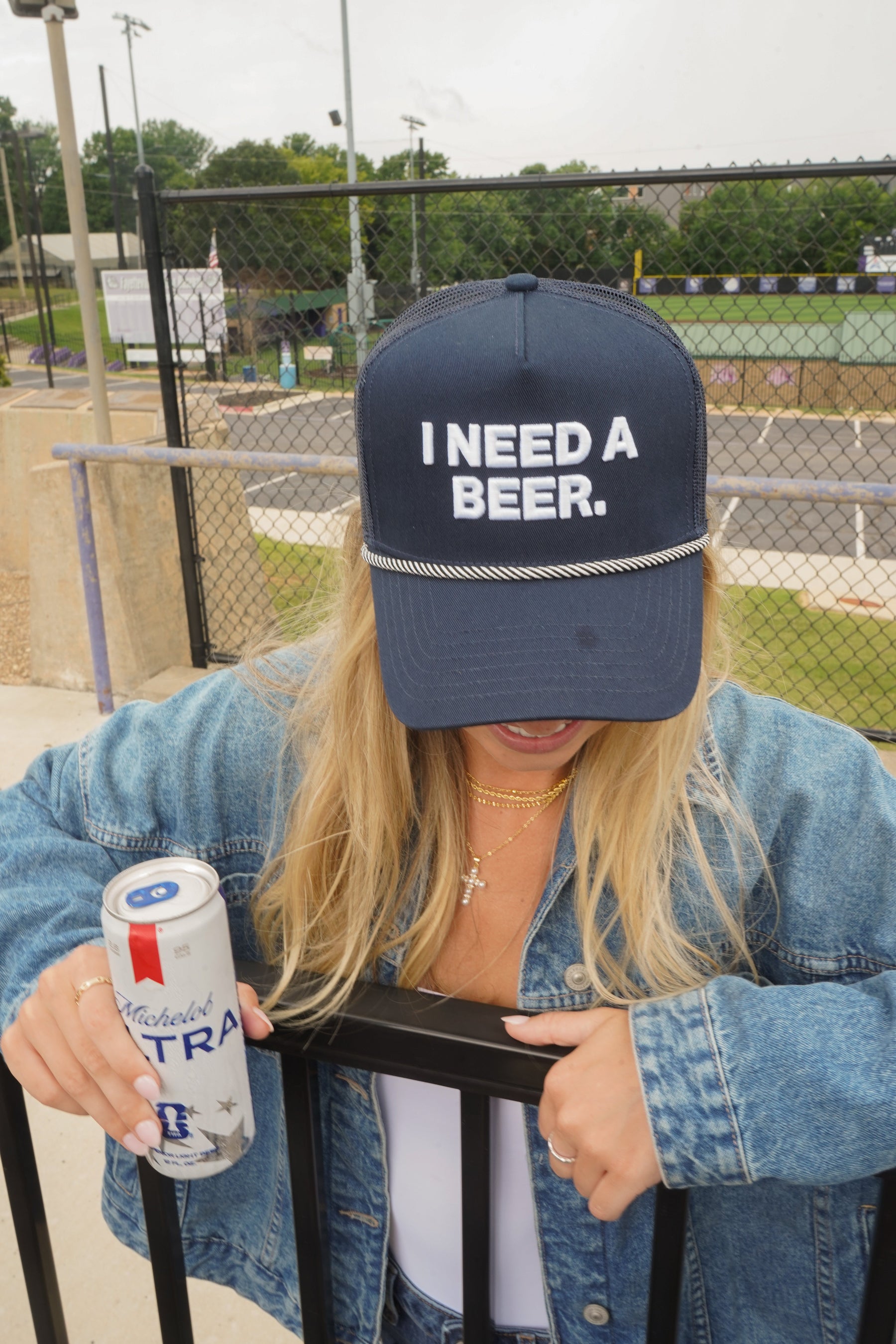 I Need A Beer - Navy Trucker Hat by KenzKustomz — product view 6