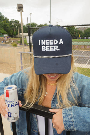 I Need A Beer - Navy Trucker Hat by KenzKustomz — product view 1