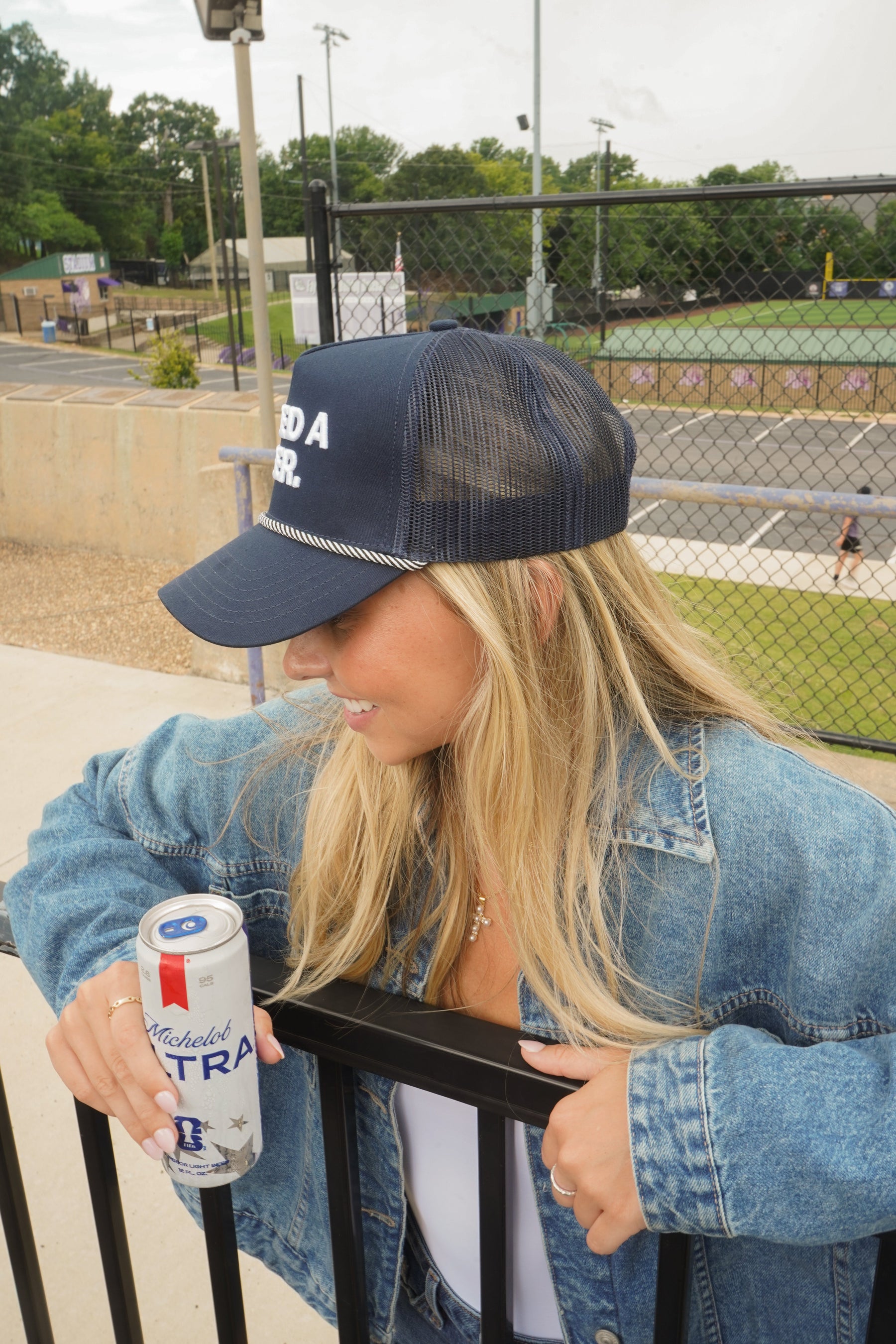 I Need A Beer - Navy Trucker Hat by KenzKustomz — product view 3