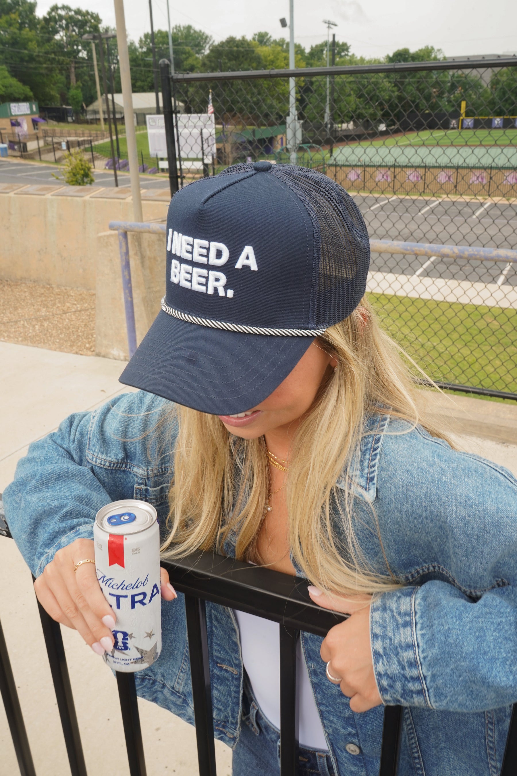 I Need A Beer - Navy Trucker Hat by KenzKustomz — product view 8