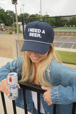 I Need A Beer - Navy Trucker Hat by KenzKustomz — product view 9