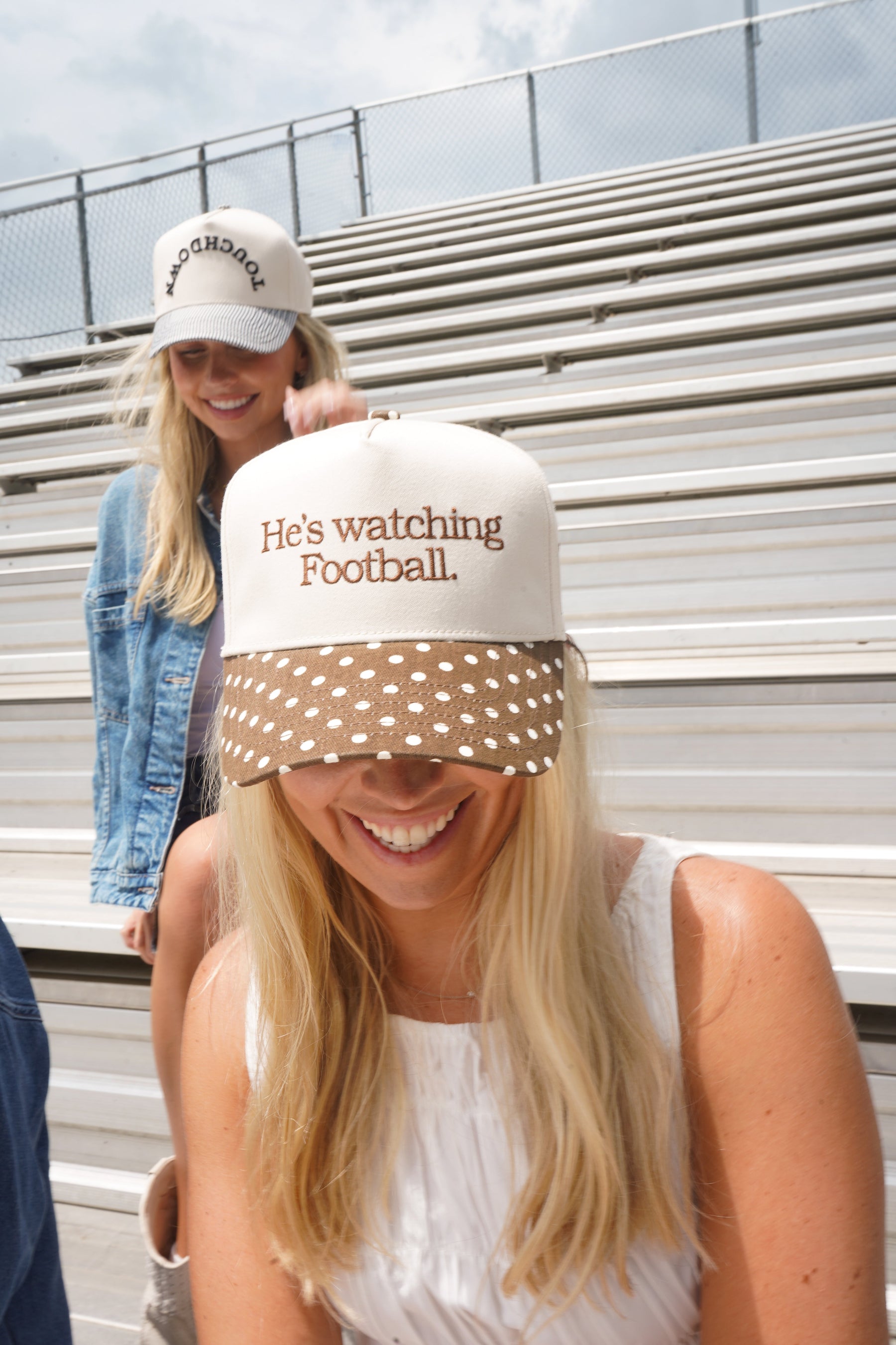 He's Watching Football - Brown Polka Dot Hat by KenzKustomz — product view 3