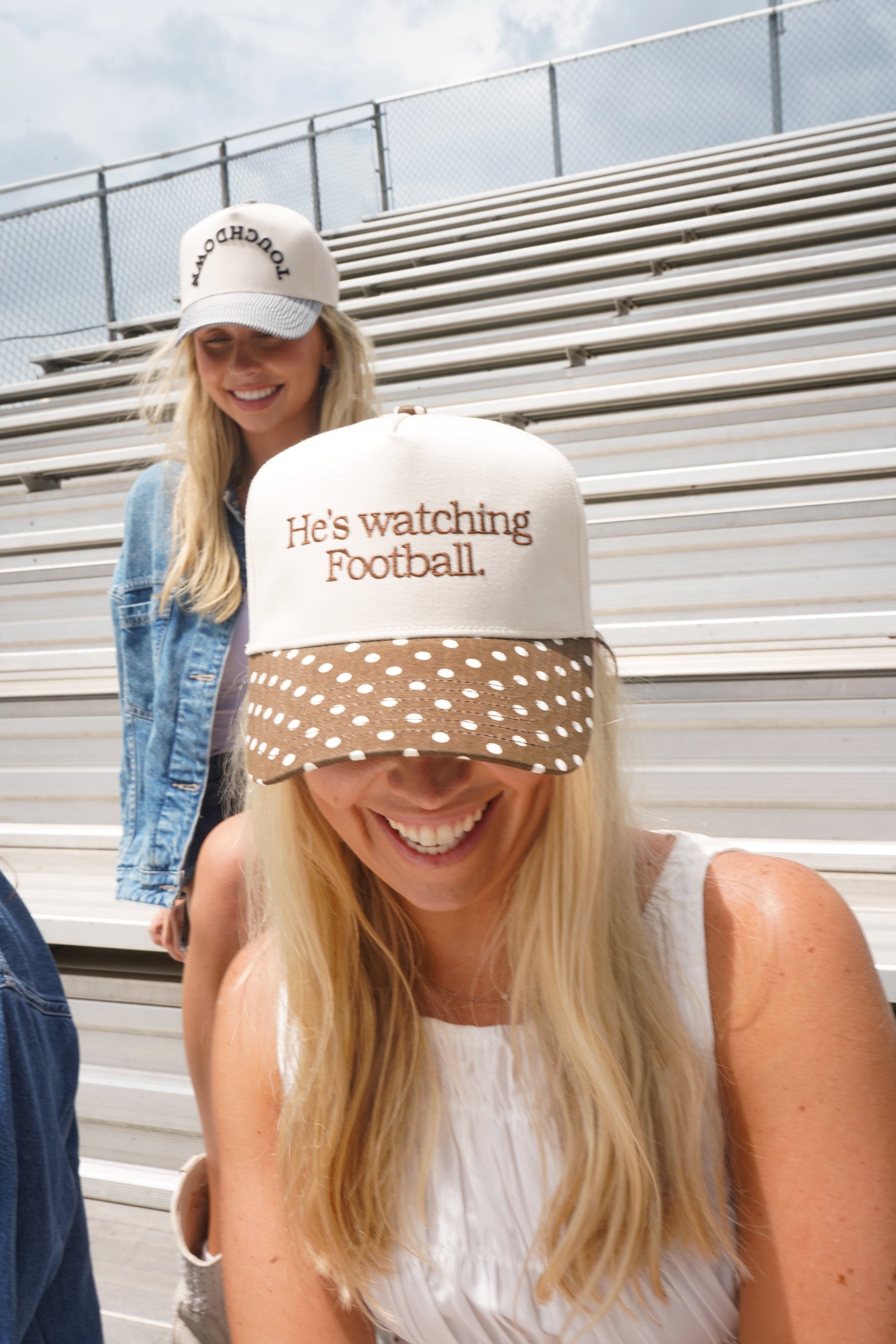 He's Watching Football - Brown Polka Dot Hat by KenzKustomz — product view 4