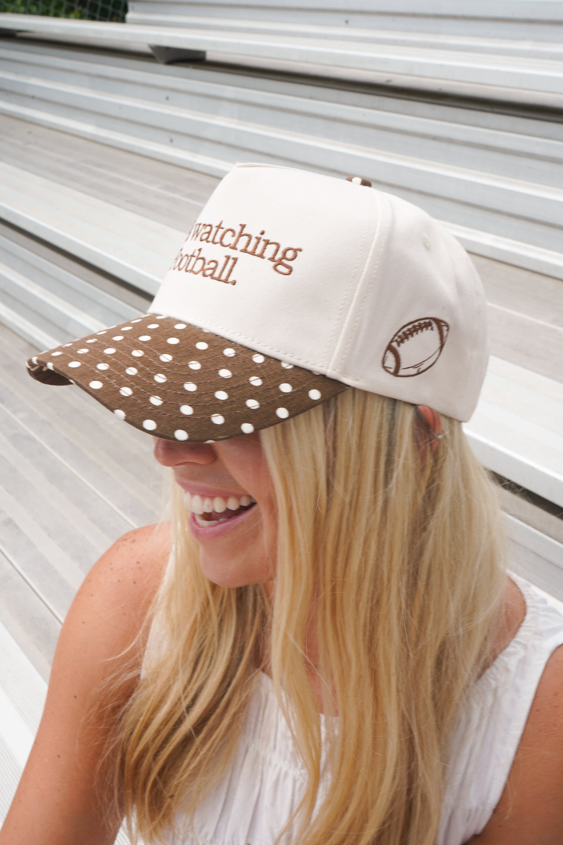 He's Watching Football - Brown Polka Dot Hat by KenzKustomz — product view 2