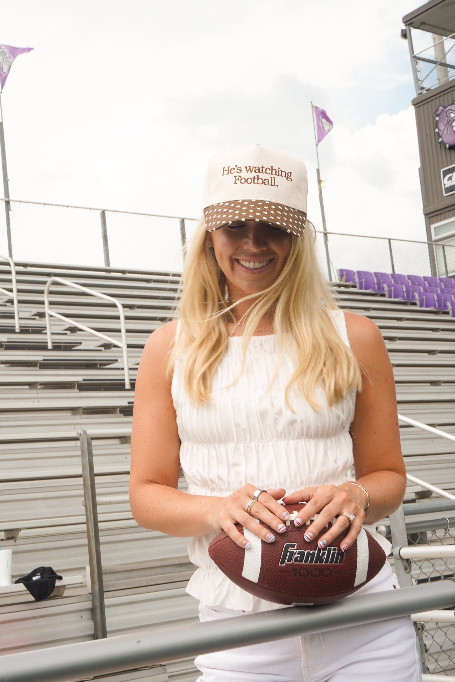 He's Watching Football - Brown Polka Dot Hat by KenzKustomz — product view 6