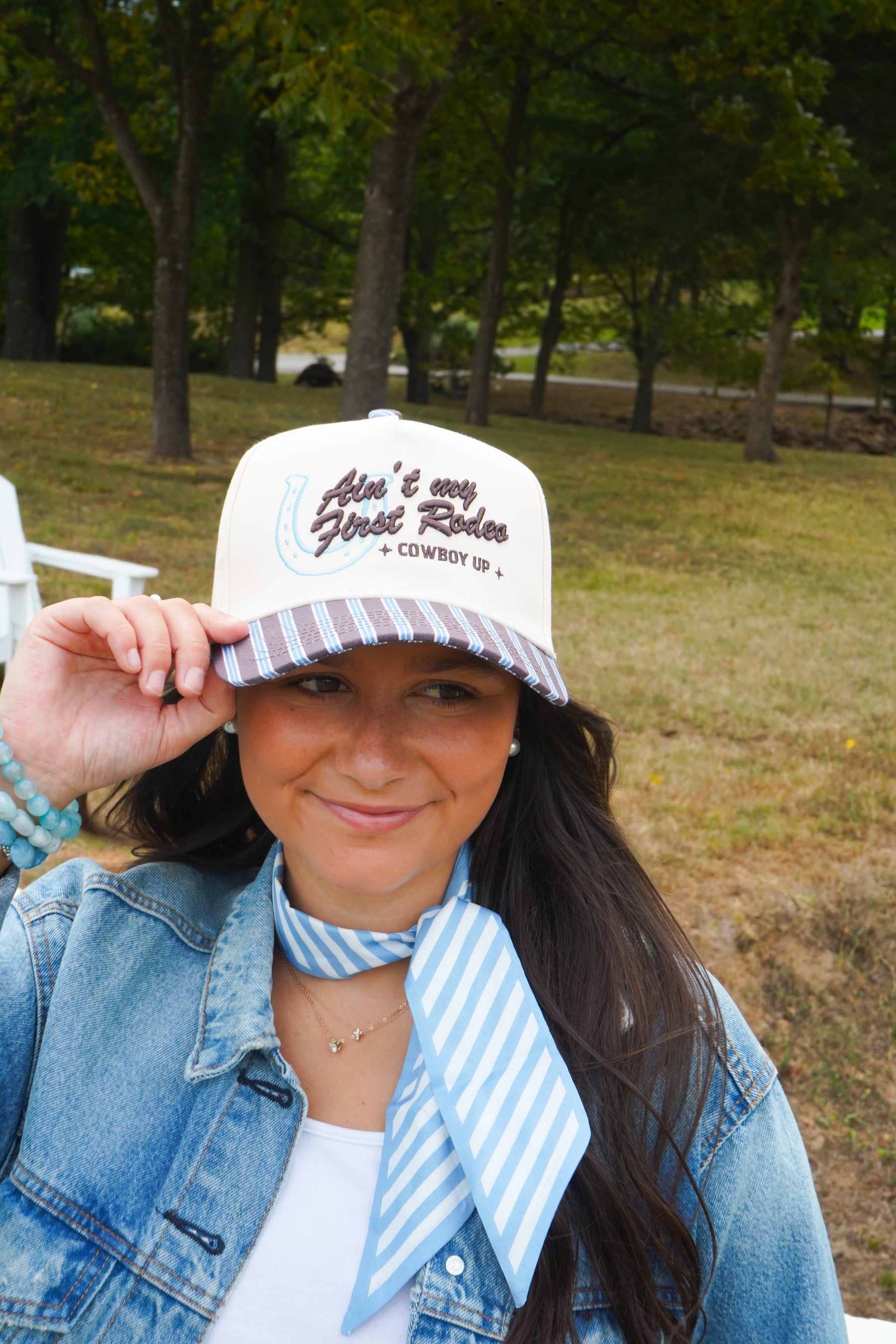 Ain't My First Rodeo - Chocolate Stripes Trucker Hat by KenzKustomz — product view 3