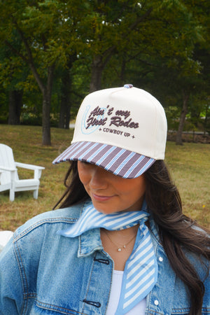 Ain't My First Rodeo - Chocolate Stripes Trucker Hat by KenzKustomz — product view 1