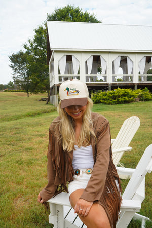 Lucky Duck - Brown Corduroy Trucker Hat by KenzKustomz — product view 13