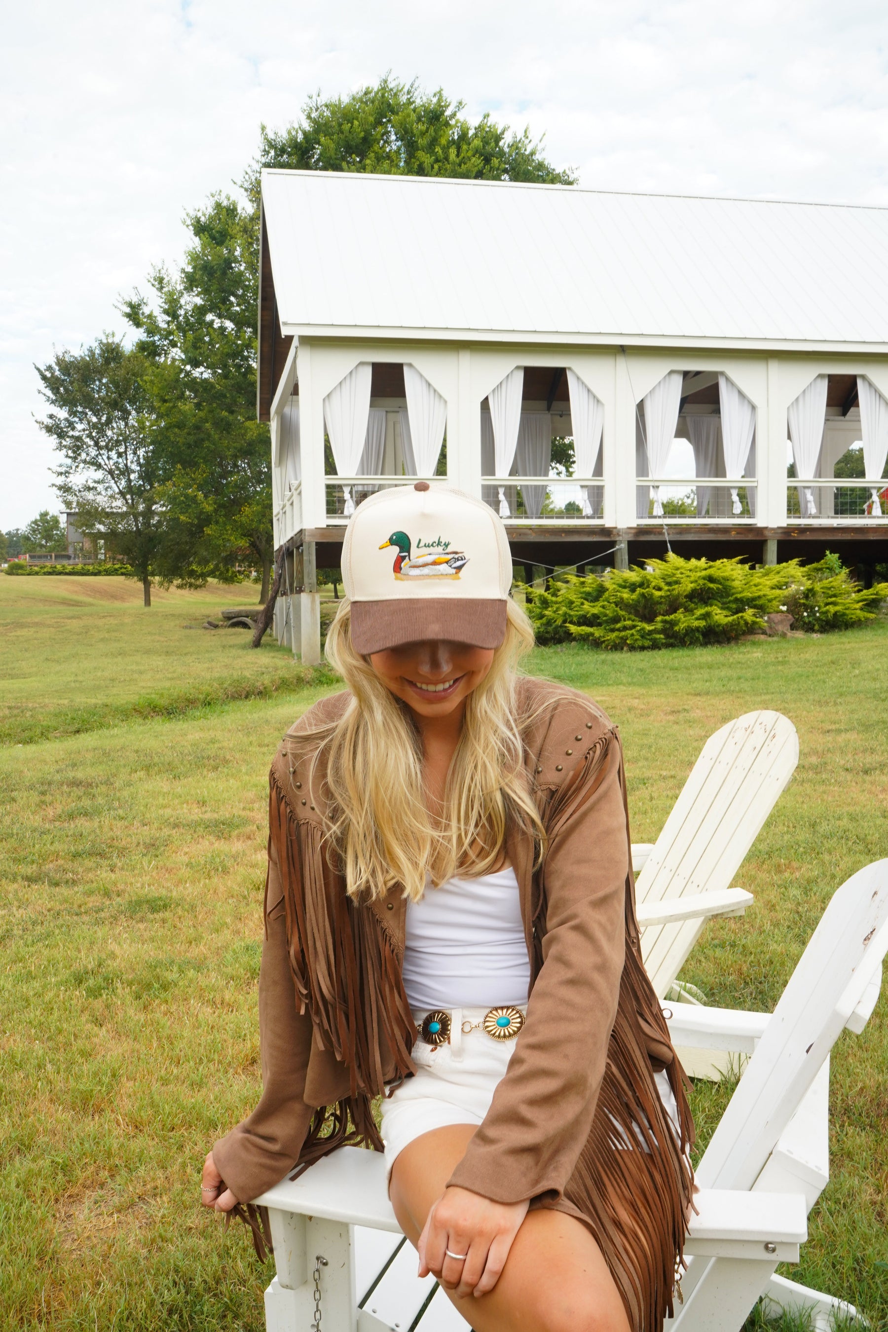 Lucky Duck - Brown Corduroy Trucker Hat by KenzKustomz — product view 12