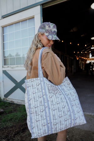 Western Blues Quilted Tote Bag | Customizable
