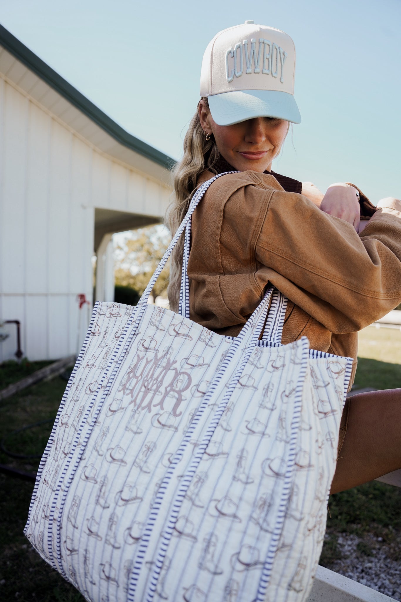 Western Blues Quilted Tote Bag | Customizable detail view by KenzKustomz
