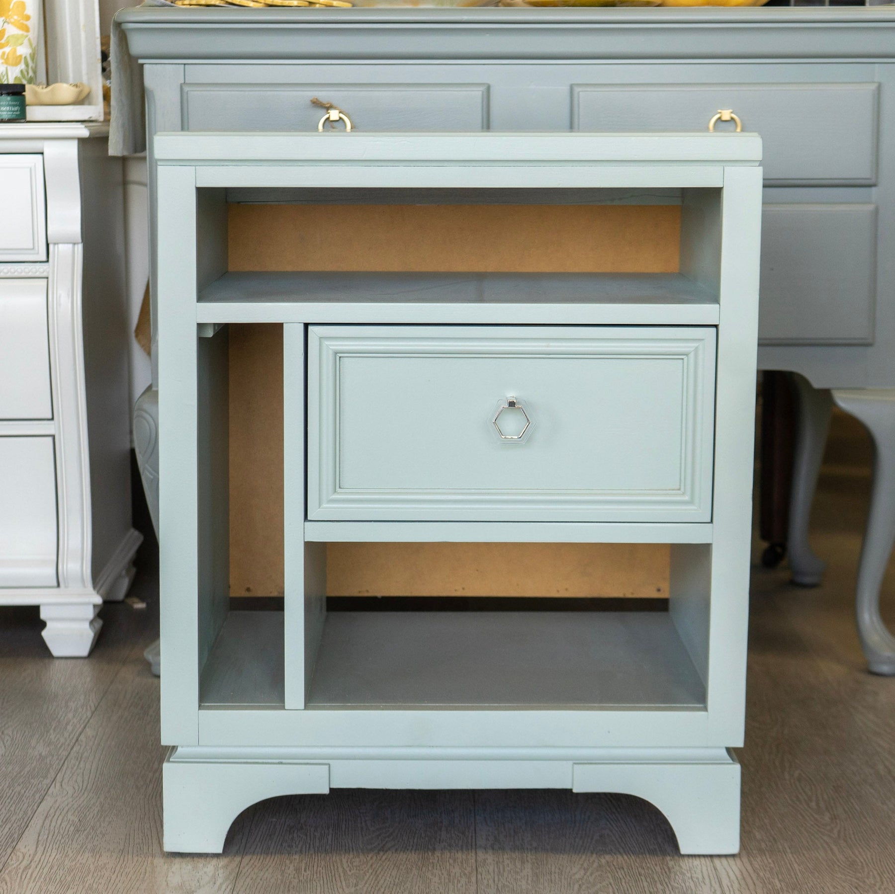 Restored Soft Green Nightstand / Side Table