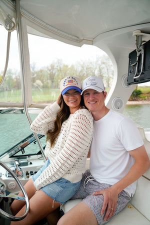 Boats & Beers - White Vintage Trucker Hat by KenzKustomz, Southern lifestyle apparel detail photo 10
