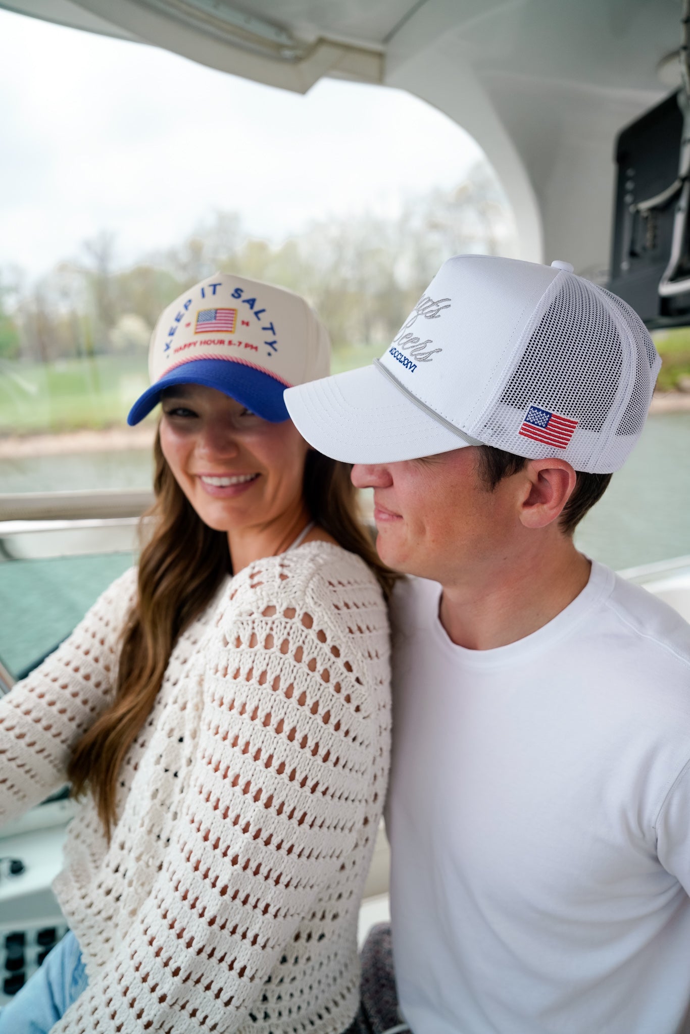 Boats & Beers - White Vintage Trucker Hat by KenzKustomz, Southern lifestyle apparel detail photo 5