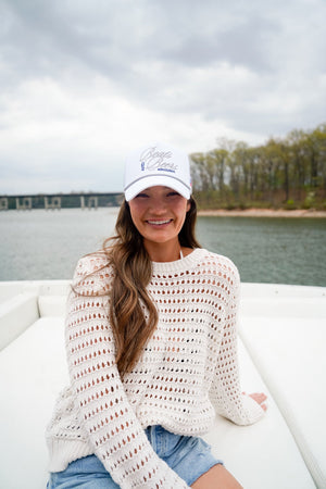 Boats & Beers - White Vintage Trucker Hat by KenzKustomz, Southern lifestyle apparel detail photo 8