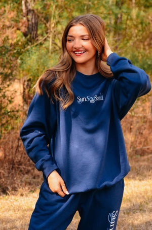 Sun Sea Sand Navy Sweatshirt by Southern Bliss Company, Southern lifestyle apparel detail photo 3