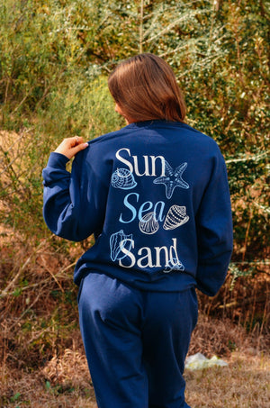 Sun Sea Sand Navy Sweatshirt by Southern Bliss Company, Southern lifestyle apparel detail photo 6
