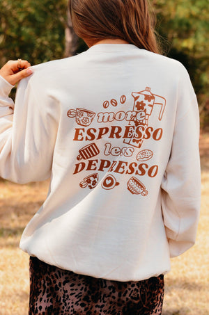 Less Depresso Sweatshirt by Southern Bliss Company, Southern lifestyle apparel detail photo 2