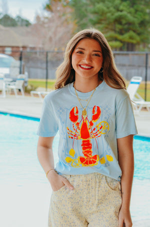 Lobster Life Light Blue Tee by Southern Bliss Company, Southern lifestyle apparel detail photo 3