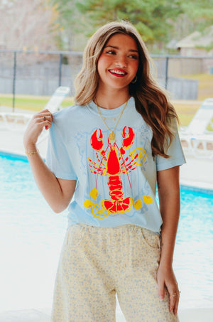 Lobster Life Light Blue Tee by Southern Bliss Company, Southern lifestyle apparel detail photo 6