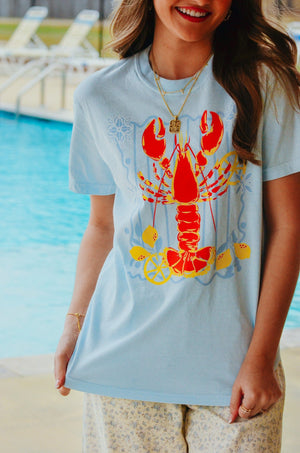 Lobster Life Light Blue Tee by Southern Bliss Company, Southern lifestyle apparel detail photo 8