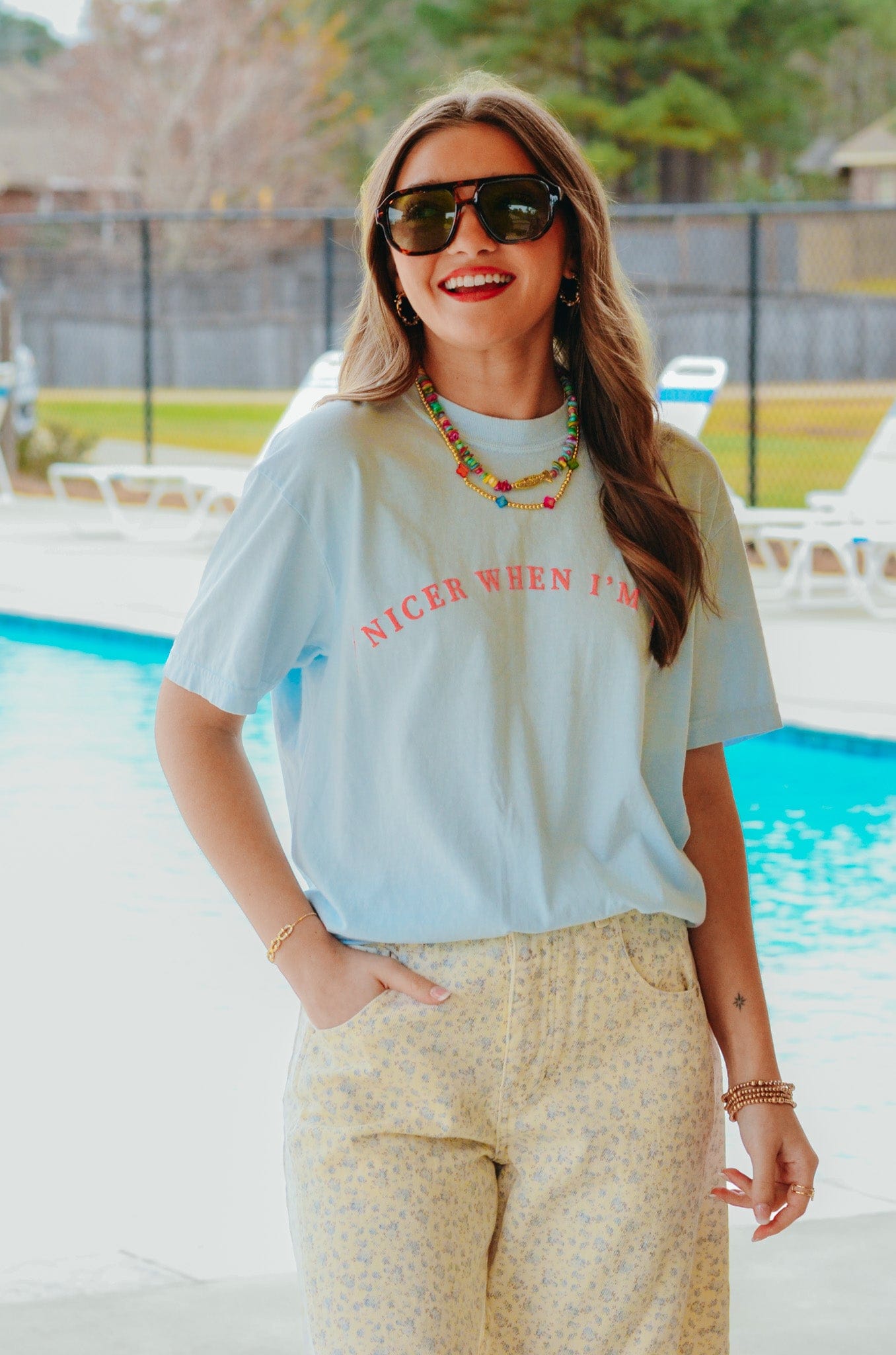 Nicer When I'm Tan Light Blue Tee by Southern Bliss Company, Southern lifestyle apparel detail photo 10