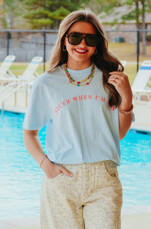 Nicer When I'm Tan Light Blue Tee by Southern Bliss Company, Southern lifestyle apparel detail photo 9